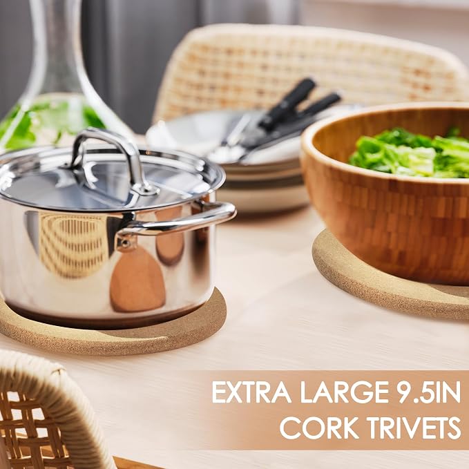 6 Pack Extra Large Cork Trivet, 9.5 Inch High-Density Thick CorkTrivets for Hot Dishes, Heat Resistant Cork Trivets for Hot Pots and Pans Kitchen, Countertop Wooden Table, Coasters
