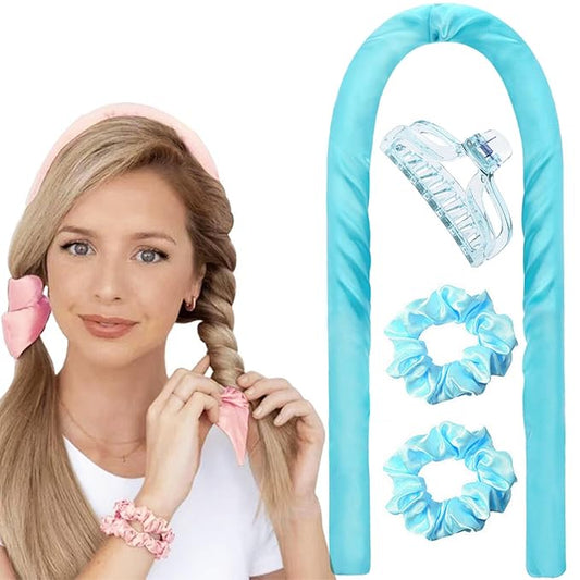 Heatless Hair Curler, Heatless curls overnight，Soft Satin & Thick Sponge Curling Rods for Long/Thick Hair, No Heat No Damage Overnight Curlers for Natural Big Waves, Sleep Styler Hair Rollers (Blue)