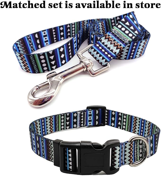 Mihqy Dog Collar with Bohemia Floral Tribal Geometric Patterns - Soft Ethnic Style Collar Adjustable for Small Medium Large Dogs (Bohemian Blue,XS)