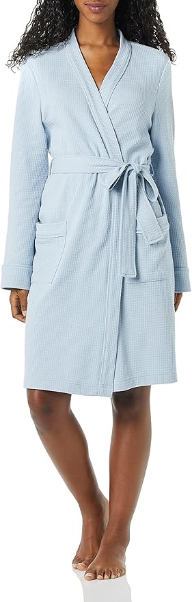 Amazon Essentials Women's Lightweight Waffle Full-Length Bath Robe with Pockets (Available in Plus Size)