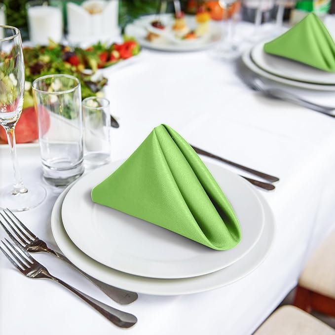 SuperO Set of 80 Cloth Napkins 17 x 17 Inch, Polyester Solid Washable Dinner Napkins with Hemmed Edges,Great for Restaurant, Wedding and Party(Apple Green)