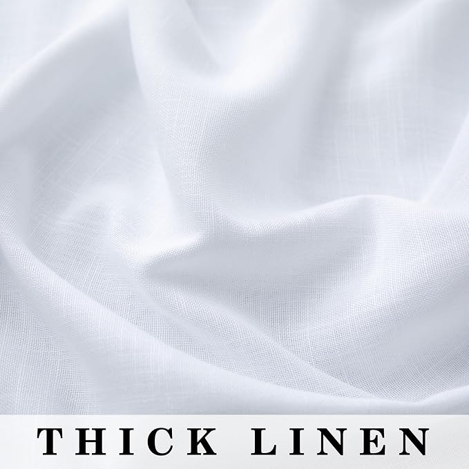Pitalk 102 Inch Grommet Curtains White Linen Drapes for Bedroom 2 Panels Set Cotton Textured Lace Look Semi Sheer Light Filter Curtains for Living Room Bay Window Vintage Farm House Home Decor 52x102