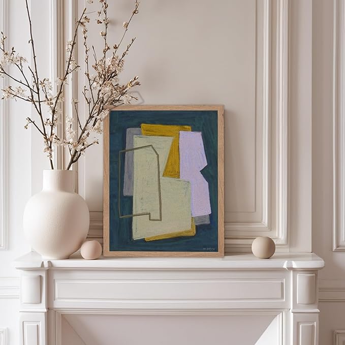 Monem Art Geometric Abstract Painting Print - Modern Minimalist Shapes Art Poster - Wall Decor for Living Room, Bedroom or Office - 12x16 Beige Framed Wall Art by Mareike Bohmer