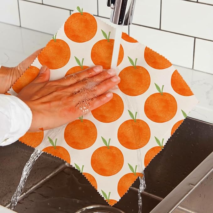 Reusable Beeswax Wraps, 9 Pack Sandwich, Snack, Food Preservation, Organic, Sustainable, Zero Waste, Plastic-Free Storage, 1XL, 3M, 5S, Orange Apple Lemon Fruit Patterns