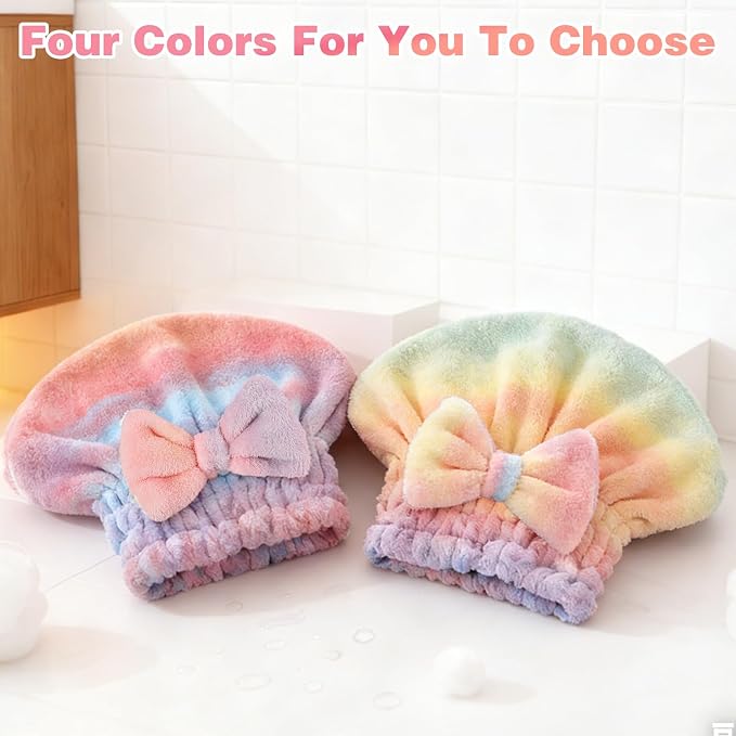 2-Pack Super Absorbent Hair Towel Wrap for Women, Quick-Drying Microfiber Hair Towel with Soft Bow, for Long, Short, Wet & Curly Hair