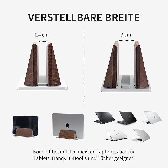 muso wood Vertical Laptop Stand, Walnut Laptop Holder Desktop Stand with Adjustable Dock Size, Wooden Laptop Stand for MacBook Pro and Other Laptops