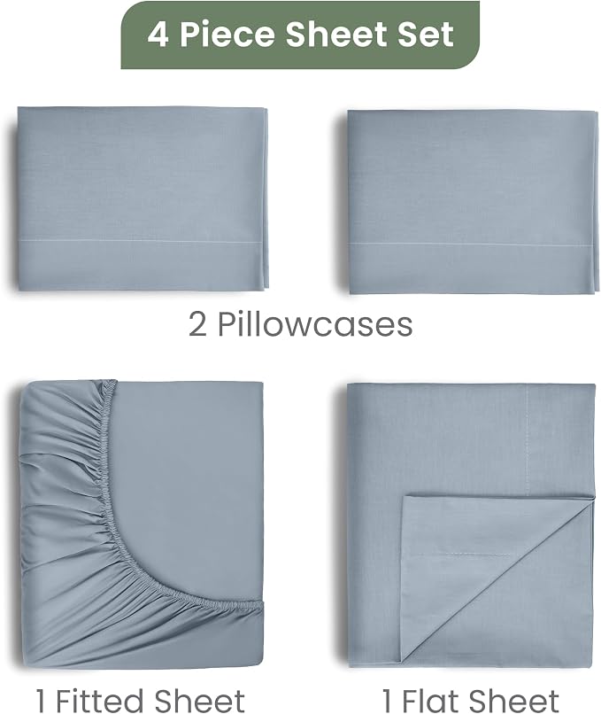 EcoPure King Size Sheet Set, Blue | 100% Organic Cotton, Comfort Washed, Cooling, Deep Pocket, GOTS Certified