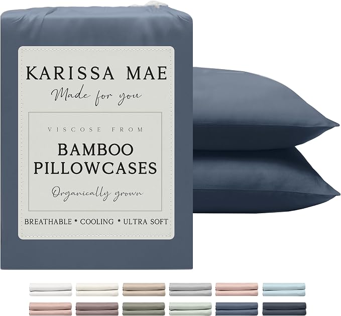 KARISSA MAE Pure Viscose from Bamboo King Size Pillowcase Set | 100% FSC Certified | Luxuriously Soft | Cooling | [Slate Blue]