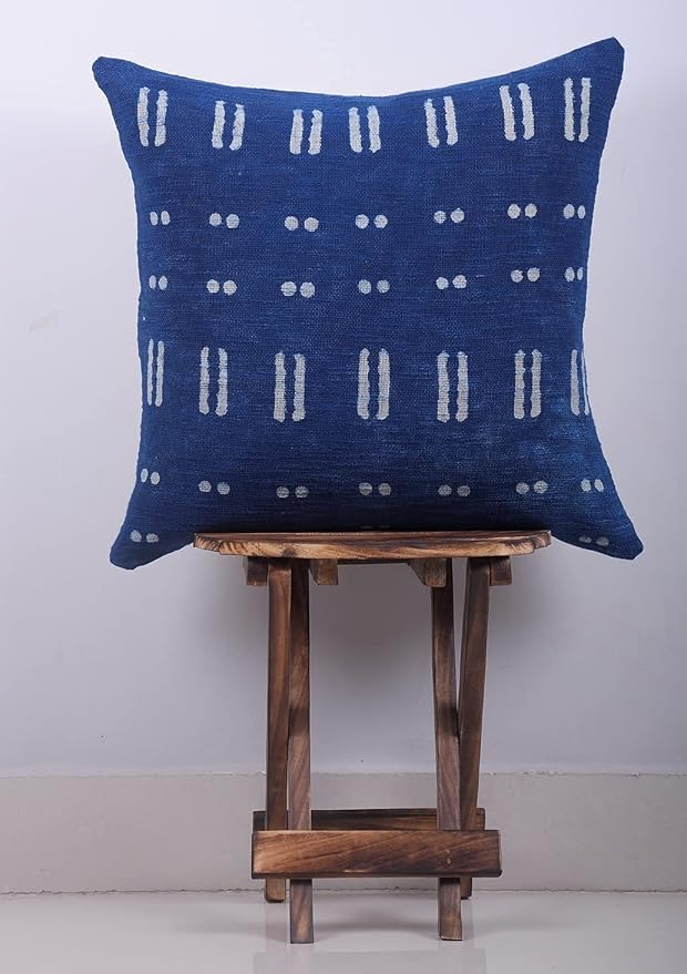 Trade Star Indigo Square Cushion Cover Handmade Sofa Pillowcase Hand Block Farmhouse Accent Cushion Cover Luxury Sofa Throw Pillow Cover for Living Decor (Indigo (Blossom), 18 X 18 Inch)