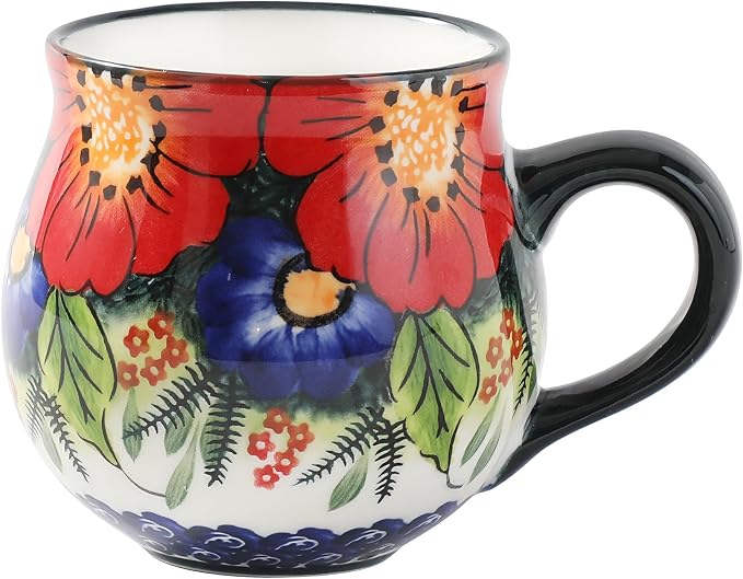 ALMA 12oz Handmade Floral Ceramic Coffee Cup | Microwave & Dishwasher Safe, For Home Office Cabinet Travel, Workspace Remote Workers & Girls