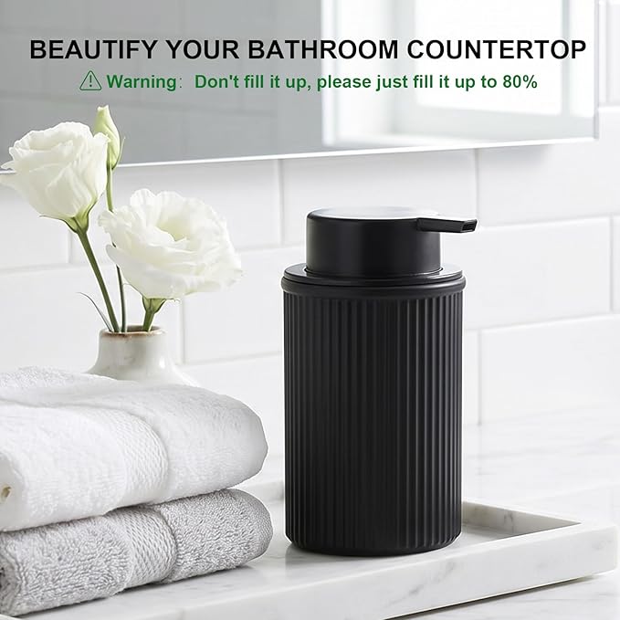 KASUNTING Matte Black Foaming Soap Dispenser, Ribbed Glass Foam Hand Soap Dispenser for Bathroom, 11 Fl Oz Refillable Foaming Bottle with Black Pump, Modern Dish Soap Foam Dispenser