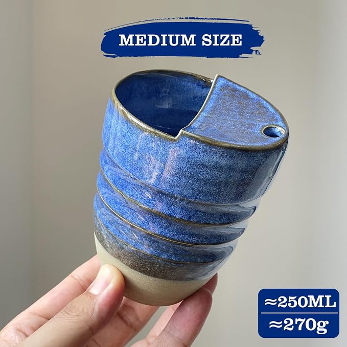 Handmade Ceramic Handcrafted Rough Earthenware Hand-held Corrugated Mug, Creative Household Coffee Water Cup,300ML, Unique Design, Safe for Microwave and Dishwasher (4#)