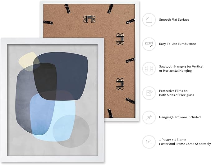 Monem Art Abstract Blue Shapes Print - Scandinavian Minimalist Art Poster - Wall Decor for Living Room, Bedroom or Office - 16x20 White Framed Wall Art by Mareike Bohmer