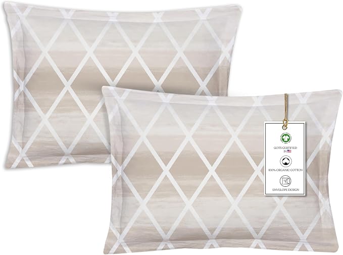 A1HC Geomania Reversible Print Organic Cotton Pillowcase (Set of 2) | GOTS Certified Organic Cotton Pillowcase | Wrinkle Resistant| Long Staple Cotton| 21" x 30"