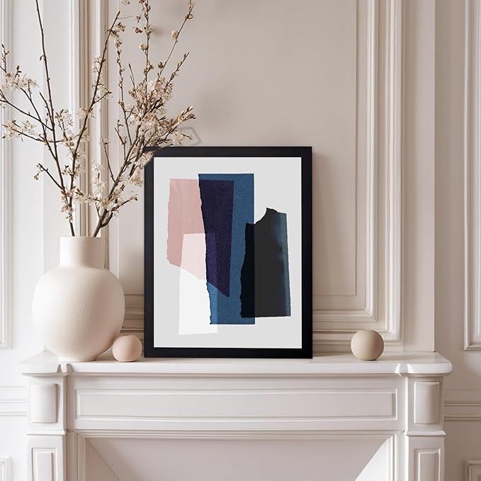 Monem Art Abstract Torn Paper Collage Print - Minimalist Modern Art Poster - Wall Decor for Living Room, Bedroom or Office - 8x10 Black Framed Wall Art by Mareike Bohmer