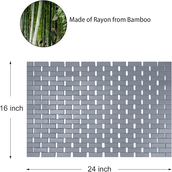 Bambo Bath Mat Bathroom Rugs Floor Wood Shower Bathtub Waterproof Non Slip Accessories 16x24 Inch Easy to Clean, Grey,1 pc