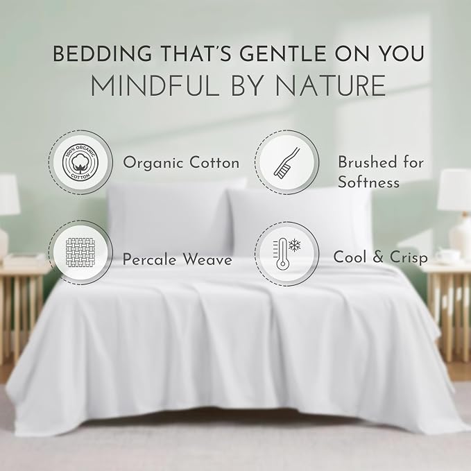 Linen Closet 100% Organic Cotton Full Size Sheets Set - 4 Pcs Percale Weave Cooling Bed Sheets for Hot Sleepers - 16" Deep Pocket Fitted Sheet - Crisp, Breathable & Brushed for Softness - Light Gray