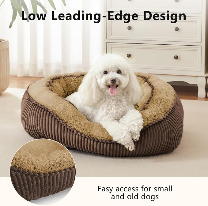 Dog Beds for Small Medium Large Dogs & Cats. Washable Pet Bed, Orthopedic Dog Sofa Bed, Soft Calming Sleeping Warming Puppy Bed (Brown, Small-(20’’x 19’’x 6’’))