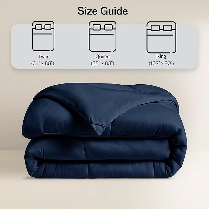 Queen Comforter, All Season Down Alternative Duvet Insert - LUX Décor 88x88 Lightweight Bed Comforter, Box Stitched with Corner Tabs, Machine Washable Hypoallergenic Microfiber, Oeko-TEX - Navy Blue