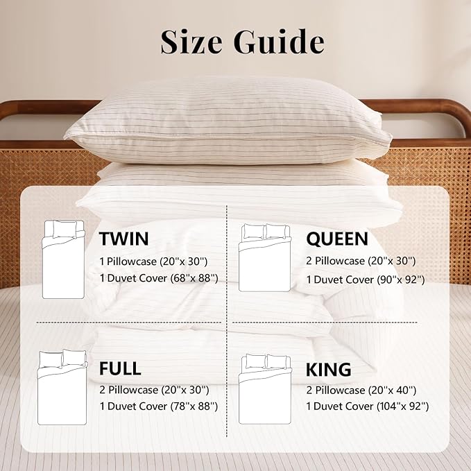 S VICTORY SYMBOL 100% Organic Linen Duvet Cover Set Rust Pinstripe King Size,Yarn Dyed French Natural Flax Bedding Set,3pcs Farmhouse Comforter Cover Set