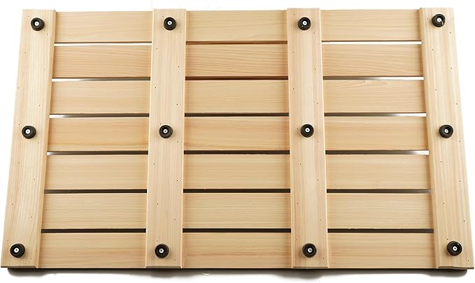 BOUMBI Extra-Large Hinoki Wood Bath Mat with Non-Slip Rubber Pad Cypress Wood Shower Mat (33.5 x 19.7 x 1 Inches) (X-Large)