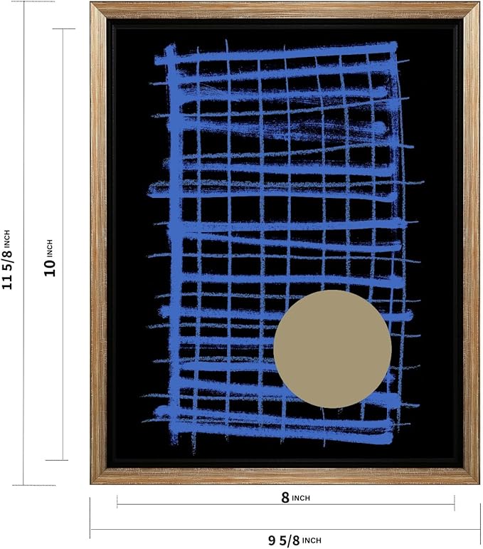 Monem Art Blue Grid Abstract Geometric Print - Modern Minimalist Art Poster - Wall Decor for Living Room, Bedroom or Office - 8x10 Silver Framed CANVAS Wall Art by Mareike Bohmer