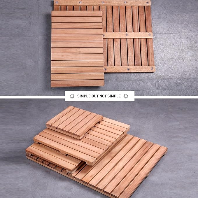 QWEASDF Natural Wooden Bath Mat,Duck Board,Wooden Shower Mat,Waterproof Non Slip Solid,Bathroom Bamboo Bath Mat,Use for Kitchen Bedroom Bathtub Toilet Doormat Pet Mat(90x100cm/36x39in)