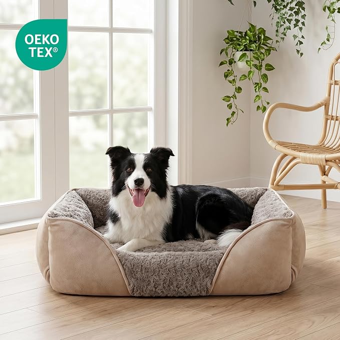 INVENHO Large Rectangle Orthopedic Dog Bed for Medium Small Dogs, Washable Soft Calming Puppy Sleeping Cuddler With Anti-Slip Bottom L(30"x24"x9")