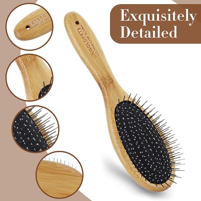 Dog Grooming Brush with Bamboo Handle, 20mm Stainless Steel Pins, Comfortable and Durable for All Hair Types