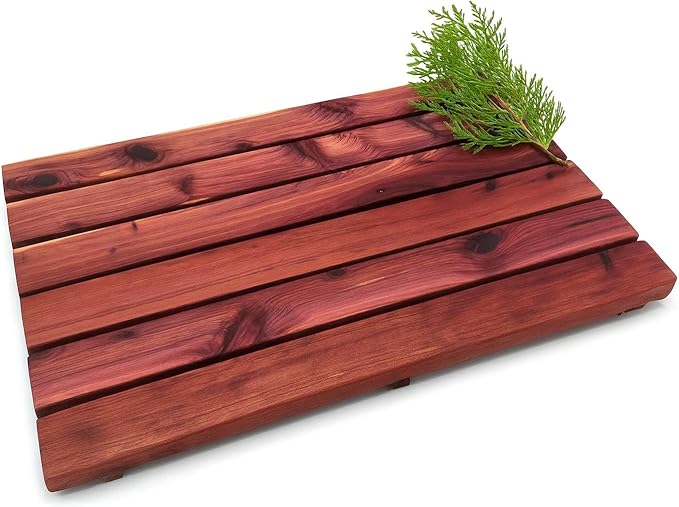 Cedar Wood Bath Mat – 22”x14” Nordic Style Non-Slip Shower Mat | Indoor & Outdoor Use | Wood Bathroom Mat & Floor Protector | Handcrafted in USA - Small