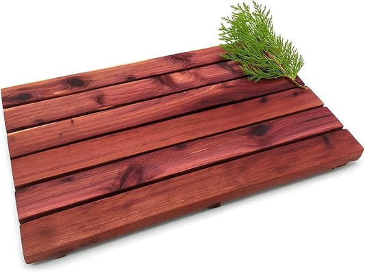 Cedar Wood Bath Mat – 22”x14” Nordic Style Non-Slip Shower Mat | Indoor & Outdoor Use | Wood Bathroom Mat & Floor Protector | Handcrafted in USA - Small
