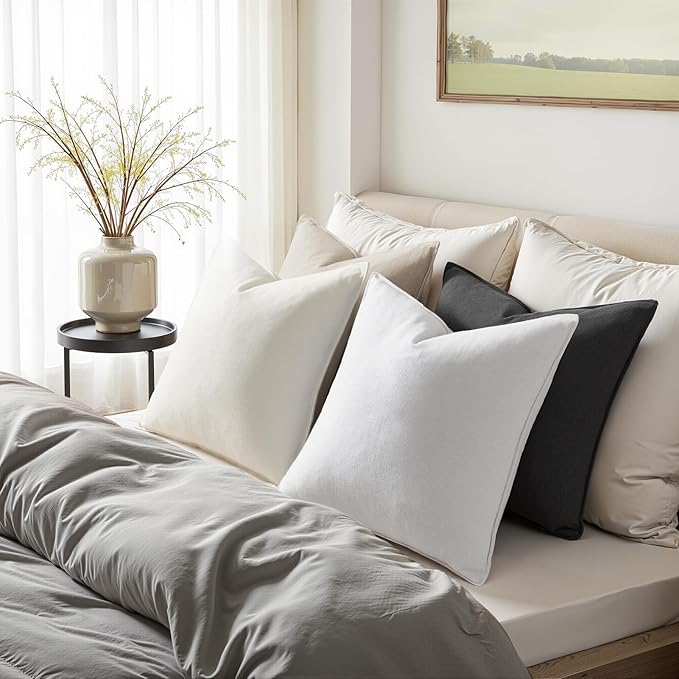 Couch Pillows Set of 4 Soft Linen Solid Lumbar Boho Cushion Cases with Flange Edge Design Mulit-Colour Pillow Covers Home Decor for Bed Balcony and Car Neutral Grey 12x20 Inch