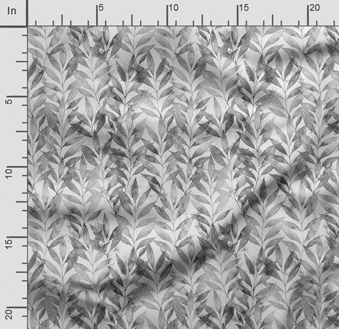 Soimoi Heavyweight Cotton Poplin Fabric Material, Gray - Leaves Printed - 42" Inch Width, Natural Cotton Material for Quilt Making, Dresses, Skirts, Pajamas, Pillowcases, Tablecloths, Kurtis, 1 Yard