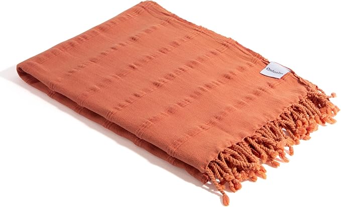 InfuseZen Stonewashed Turkish Cotton Bath and Beach Towel - Orange | 100% Organic, Thin, Soft, Lightweight, Absorbent, Quick-Drying, Large Peshtemal, Sand-Resistant for Shower, Pool, Spa, Travel