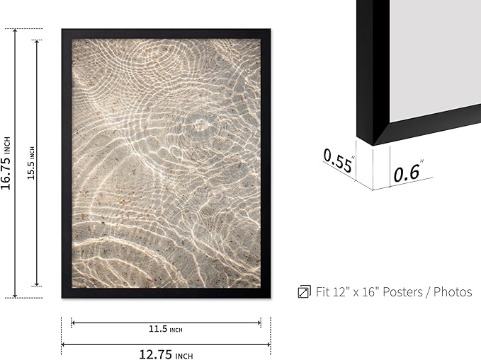 Monem Art Sunlit Ocean Water Texture Print - Minimalist Coastal Photography Poster - Wall Decor for Living Room, Bedroom or Office - 12x16 Black Framed Wall Art by Mareike Bohmer