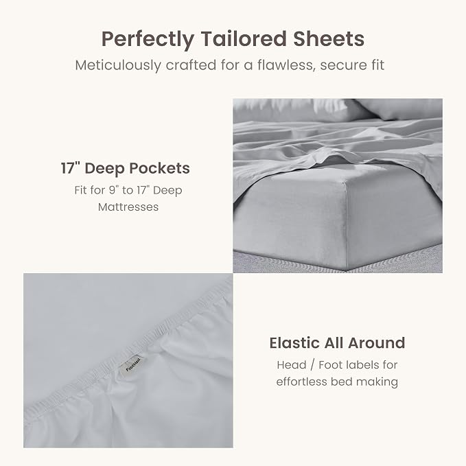 BIOWEAVES 100% Organic Cotton 1 Twin XL Fitted Sheet Only | 300 Thread Count Sateen Weave GOTS Certified with Deep Pocket - Glacier Gray