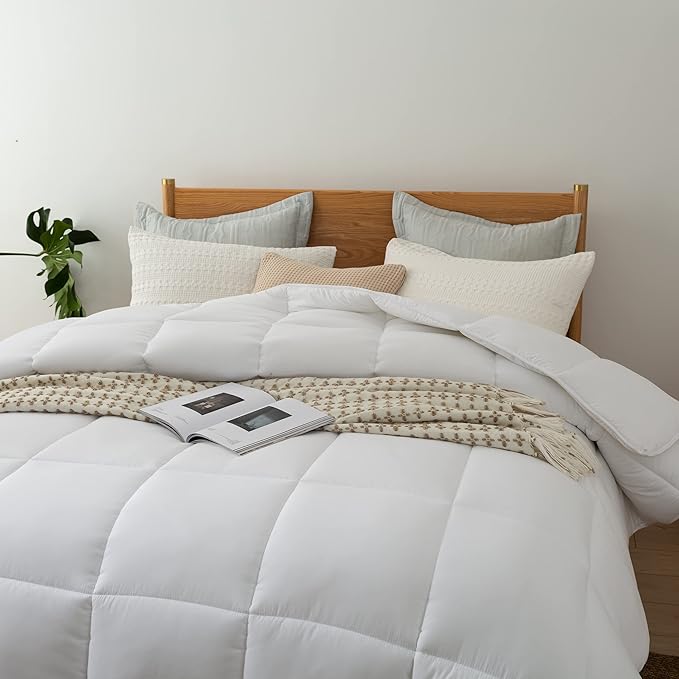 Dorrin Nessin King Size Down Alternative Comforter All Season Duvet Insert, Ultra Soft Double Brushed Microfiber Quilt Cover, Classic Box Stitched with Corner Tabs, White Color