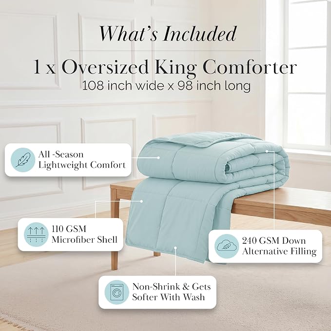 Southshore Fine Living, Inc. King Size Down Alternative Comforter, Oversized Cal King Comforter Only, Hotel Bedding, All Season Comforters for Guest Room, Wrinkle Free Bedding, Sky Blue Comforters