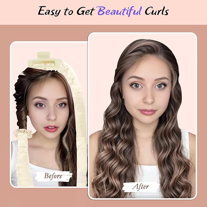 ZILAMPU Satin Heatless Curling Set, Heatless Curls Overnight Hair Curler, 70" No Heat Curls Hair Curlers to Sleep In Overnight Curling Headband, 9 Pcs Hair Curlers No Heat for Women All Hair Types