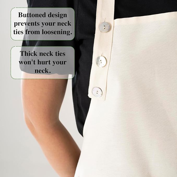 TOSHE Kitchen Apron Waterdrop Resistant Cotton Apron with adjustable Aprons for Women with Pockets 10 Color option Cooking Cream Apron (Cream)