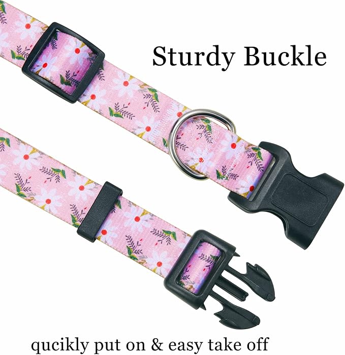 Mihqy Dog Collar with Bohemia Floral Tribal Geometric Patterns - Soft Ethnic Style Collar Adjustable for Small Medium Large Dogs (White Flower,L)