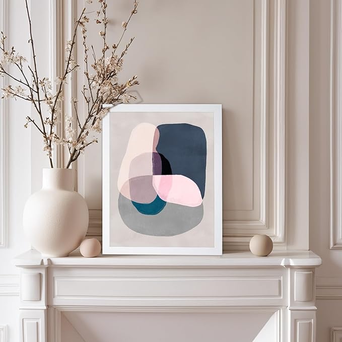 Monem Art Pastel Abstract Color Block Painting Print - Scandinavian Minimalist Art Poster - Wall Decor for Living Room, Bedroom or Office - 8x10 White Framed Wall Art by Mareike Bohmer