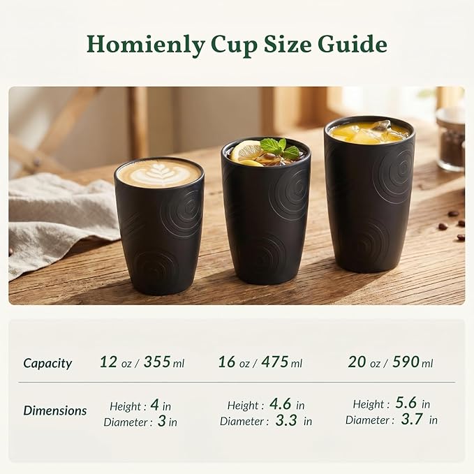 Homienly Wheat Straw Drinkware 12oz Unbreakable Drinking Glasses 6-Piece Stackable Kithen Cups Dishwasher and Microwave Safe Cups for Everyday Family Meals, Entertaining-Black