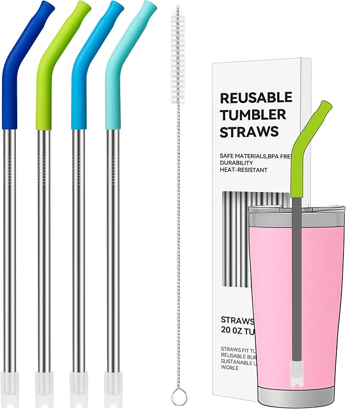 20 oz Straight Metal Straws with Silicone Tip for 20 oz Tumbler | Stainless Steel Reusable Drinking Metal Straw for YETI, STANLEY, US Acrylio, BJPKPK, Simple Modern and so on