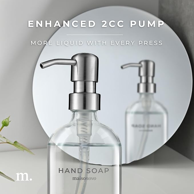 MaisoNovo Soap Dispenser 1-Piece Set | 16.9oz Clear Bottles with Silver Stainless Steel Pump Core