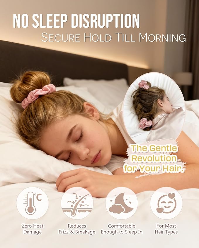 BONNET QUEEN Multi-function Satin Heatless Hair Curler & Hair Tie Non-Heating Hair Roller Curling Rod with Scrunchie, Large, Cream Pink(For Big Curls)