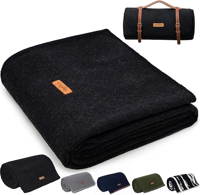 Molithe 100% Wool Blanket, 48" x 62", Warm, Thick, Washable, Military Wool Blanket, Great for Camping, Outdoors, Sporting Events, Survival Kits