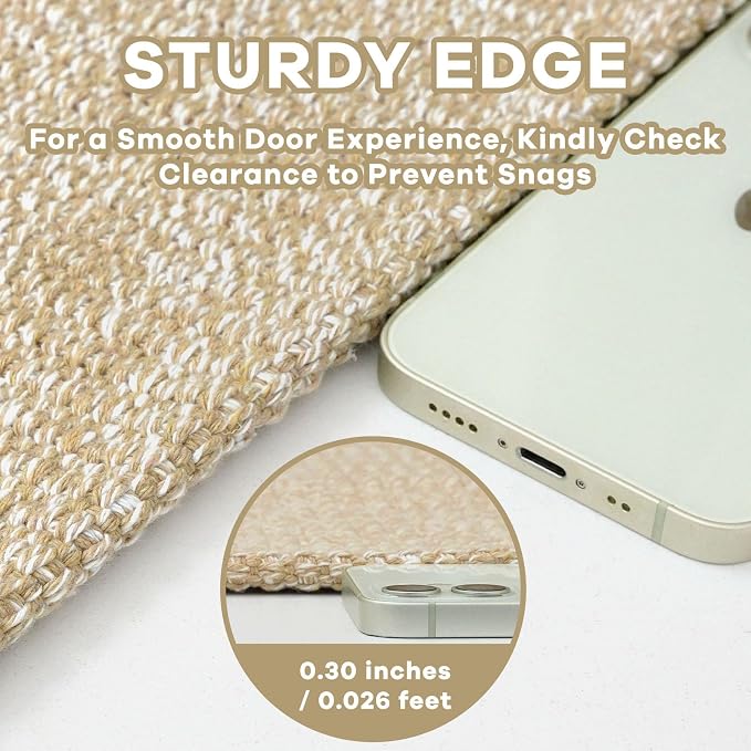 EARTHALL Washable Runner Rug 2x6 Ft Non Slip Runners for Hallways Cotton Rubber Backed Kitchen Runner Braided Indoor Floor Carpet Runners for Entryway, Hallway, Kitchen, Bedroom, Golden Beige/White