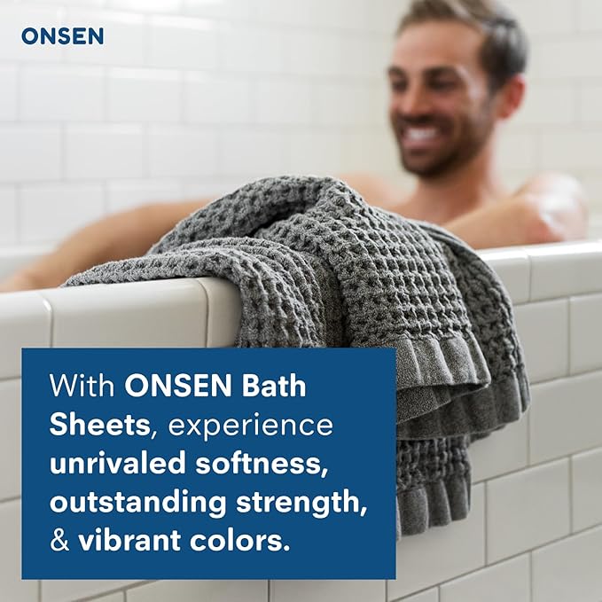ONSEN Supima® Waffle Bath Sheet, Large, Quick Dry Lint Free 100% USA Cotton, Oversize Lightweight Absorbent Bath Sheet, 38x67 in (Cinder Grey, 1x Bath Sheet)