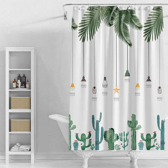 Plastic Shower Liner - Premium PEVA 6G Thickened Shower Curtain Liner with Rustproof Grommets and 3 Weighted Magnets, Waterproof Shower Curtain for Bathroom(Tropical Leaf, 72”*72”)
